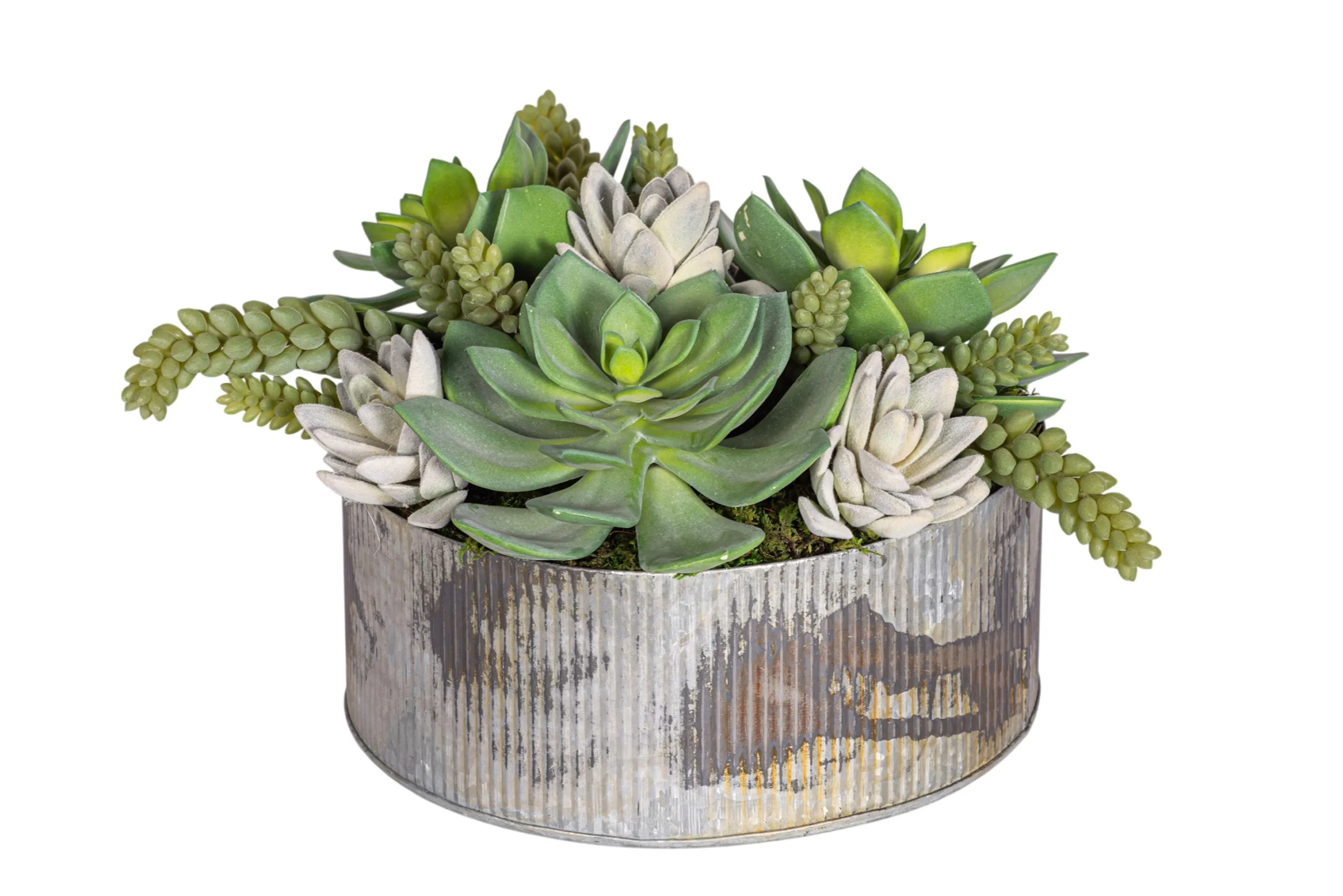 17" Rusty Galvanized Bowl with Mixed Succulent Arrangement AR1923 - Image 3